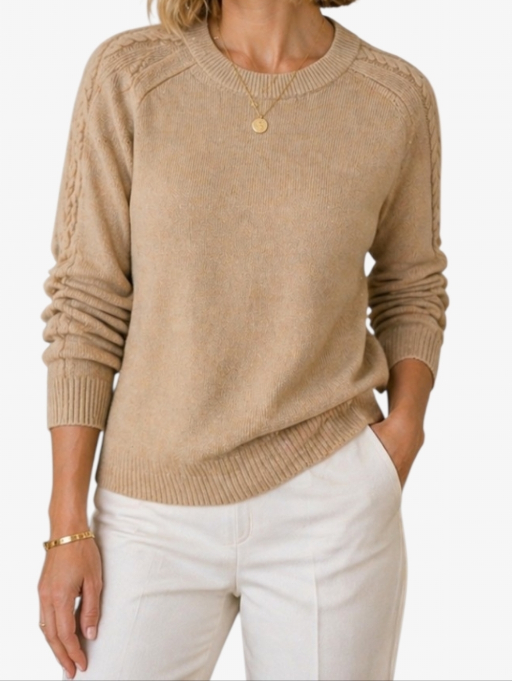 Ann Taylor Cable Knit Sweater Tan Crew Neck Classic Cozy Womens XXS